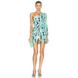 PatBO Twist One Shoulder Mini Dress in Piscene Blue 2 New Womens Cocktail